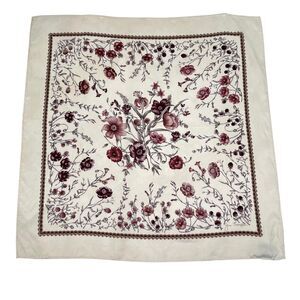 Jim Thompson Floral Silk Scarf 18 x 18” Square Scarf Beige Red Handkerchief